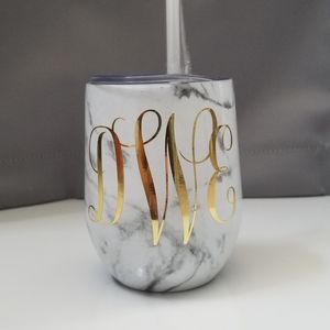 Marble and Gold Monogram Wine Coffee Tumbler